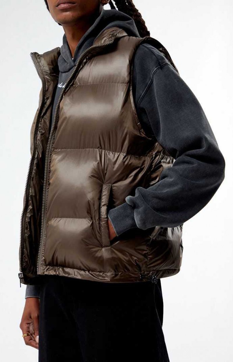 BROWN PacSun Brown Puffer Vest | TESWMZX-93