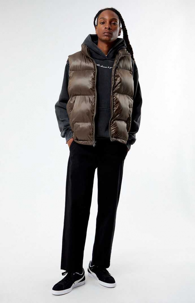 BROWN PacSun Brown Puffer Vest | TESWMZX-93