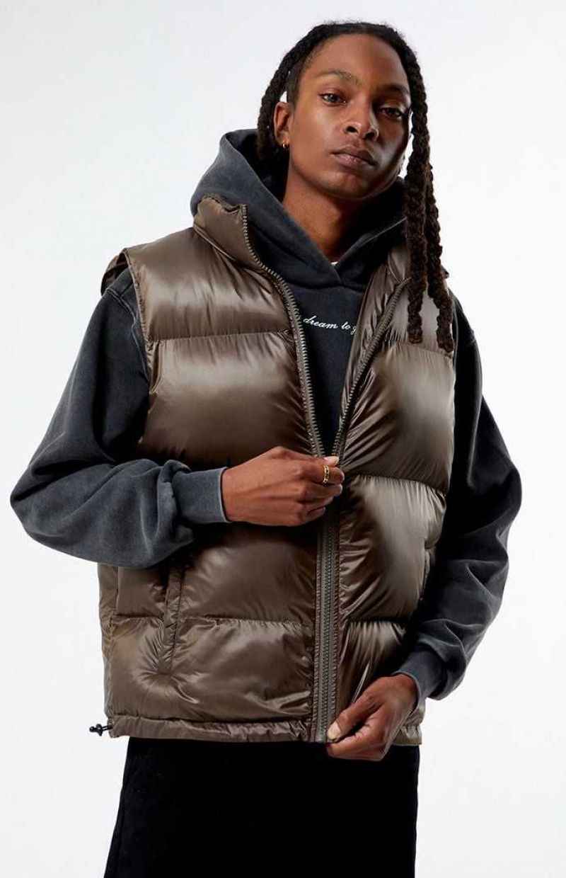 BROWN PacSun Brown Puffer Vest | TESWMZX-93