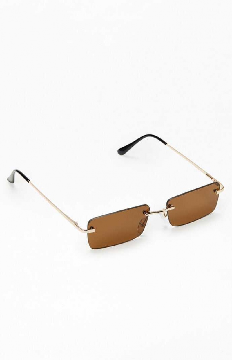 BROWN PacSun Brown Rimless Metal Sunglasses | VLSODBK-70