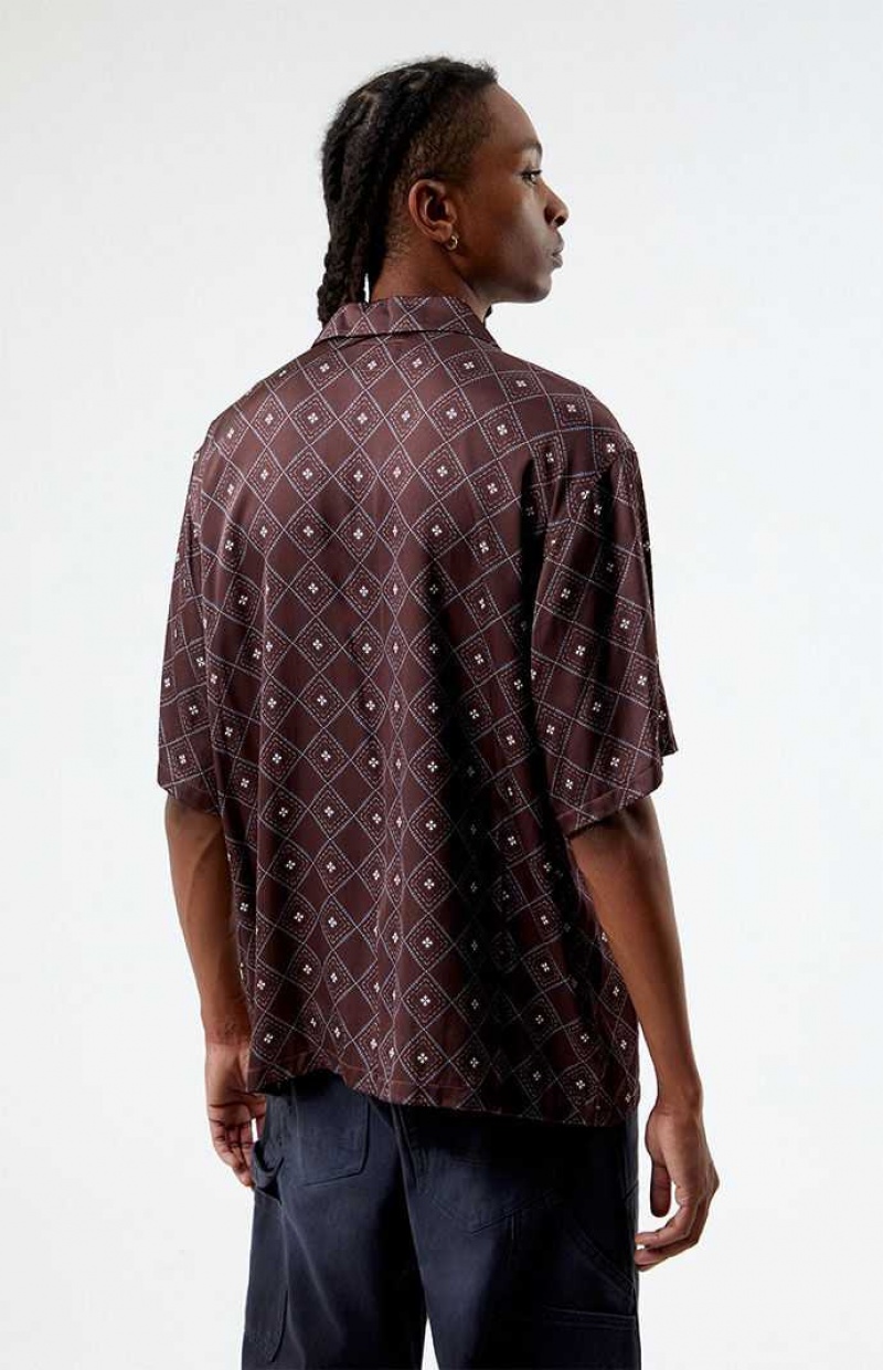 BROWN PacSun Brown Satin Oversized Camp Shirt | RMDEKHO-90