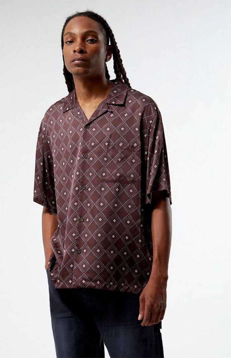 BROWN PacSun Brown Satin Oversized Camp Shirt | RMDEKHO-90