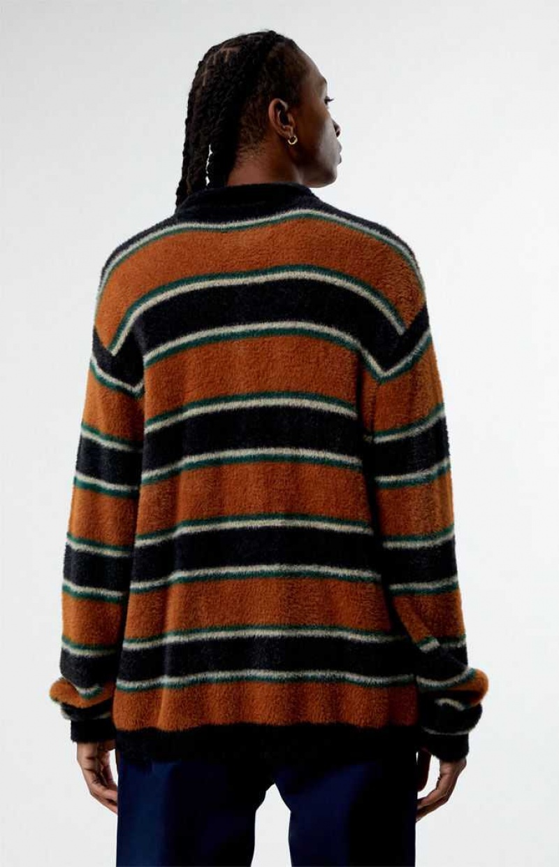 BROWN PacSun Brown Stripe Button Up Sweater | VTSHAGL-51