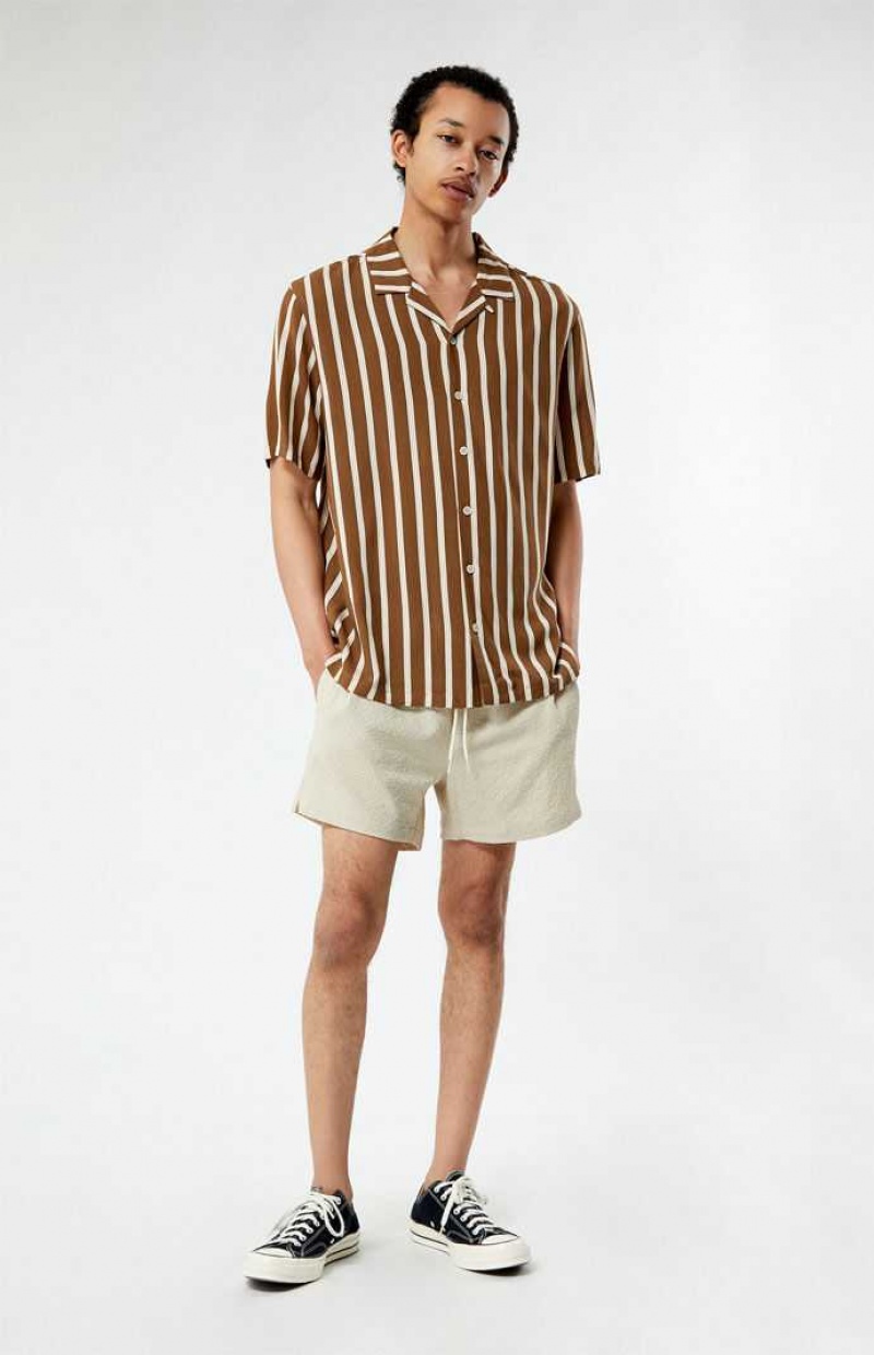 BROWN PacSun Brown Striped Camp Shirt | CNFKJIE-85