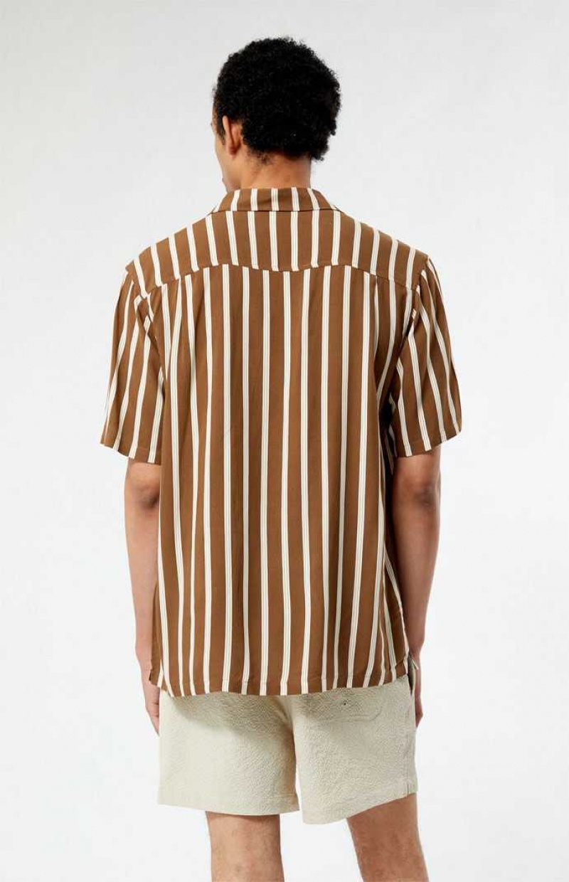 BROWN PacSun Brown Striped Camp Shirt | CNFKJIE-85