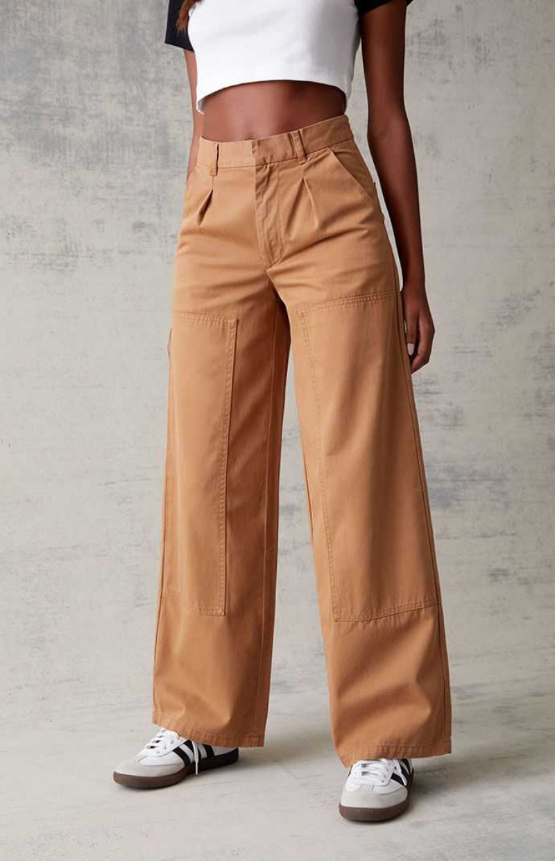 BROWN PacSun Brown Wide Leg Trousers | DSYHQPV-06