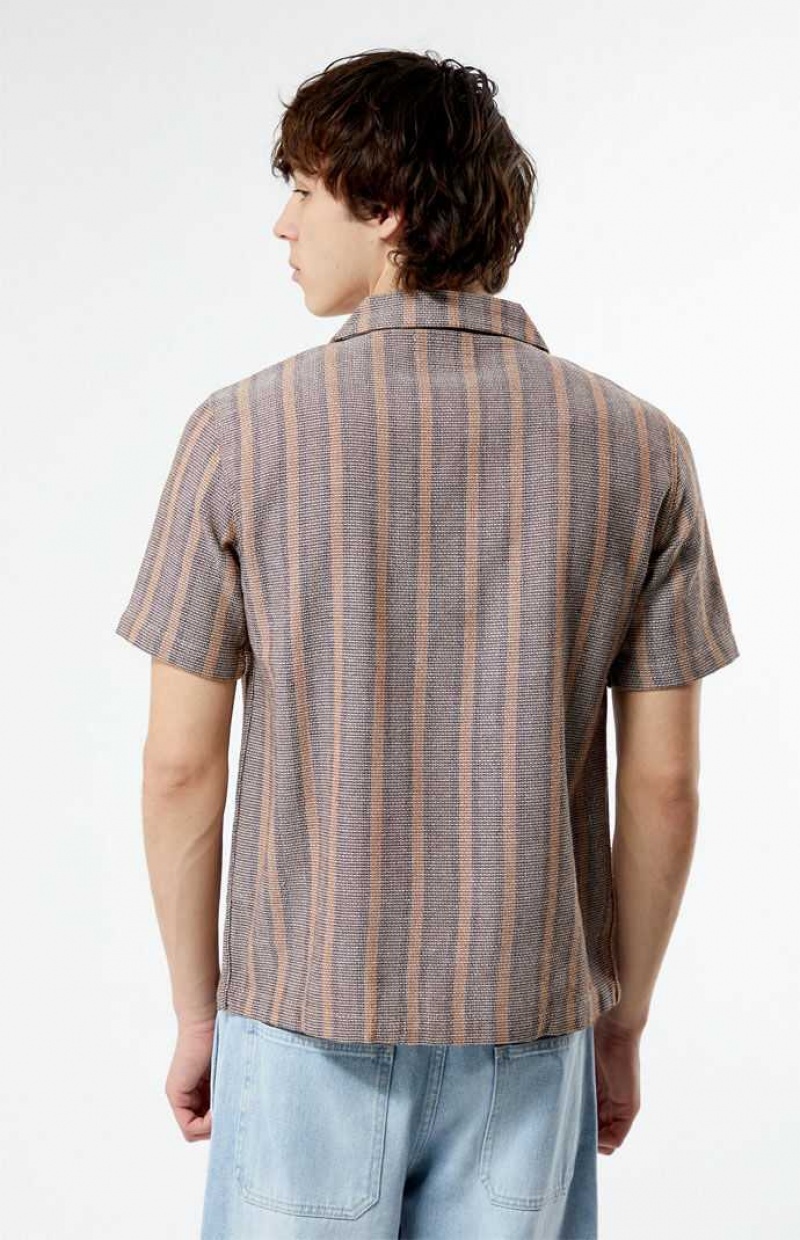 BROWN PacSun Brown Woven Striped Camp Shirt | BDKQPXZ-07