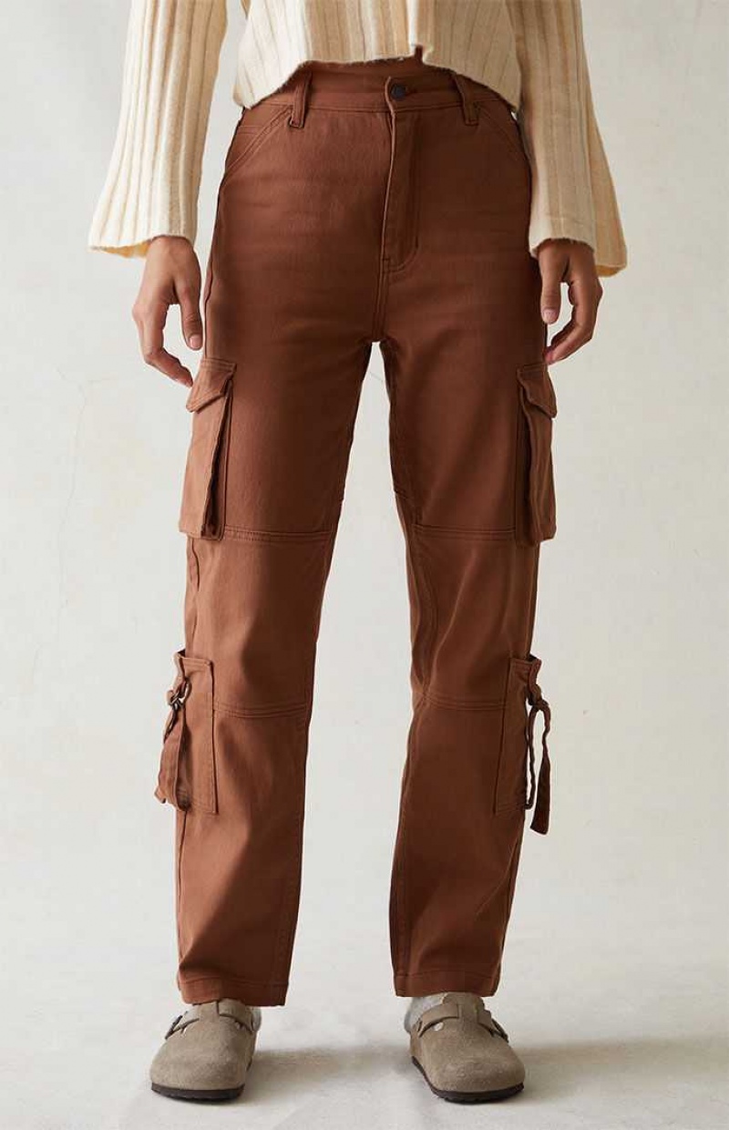 BROWN PacSun Comfort Stretch Brown Cargo Dad Pants | SZYFGUW-52