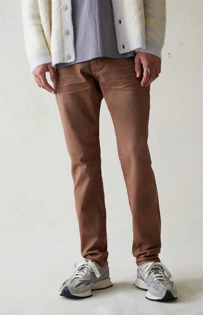 BROWN PacSun Comfort Stretch Brown Slim Jeans | TWEBFLZ-20