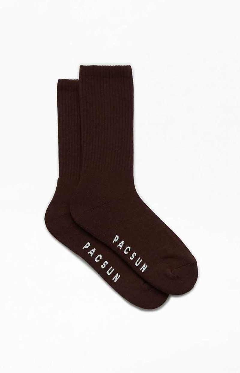 BROWN PacSun Eco Brown Basic Crew Socks | JTKDSIR-32