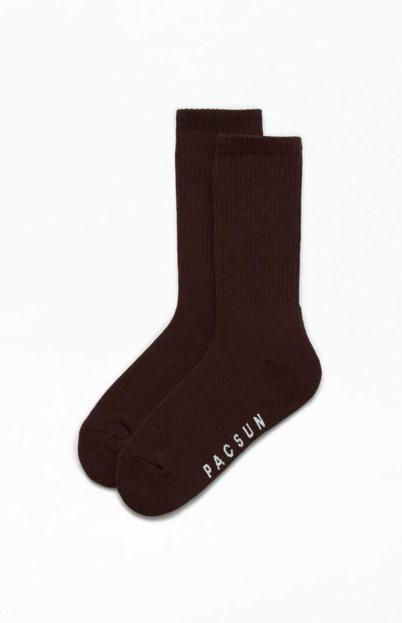 BROWN PacSun Eco Brown Basic Crew Socks | JTKDSIR-32