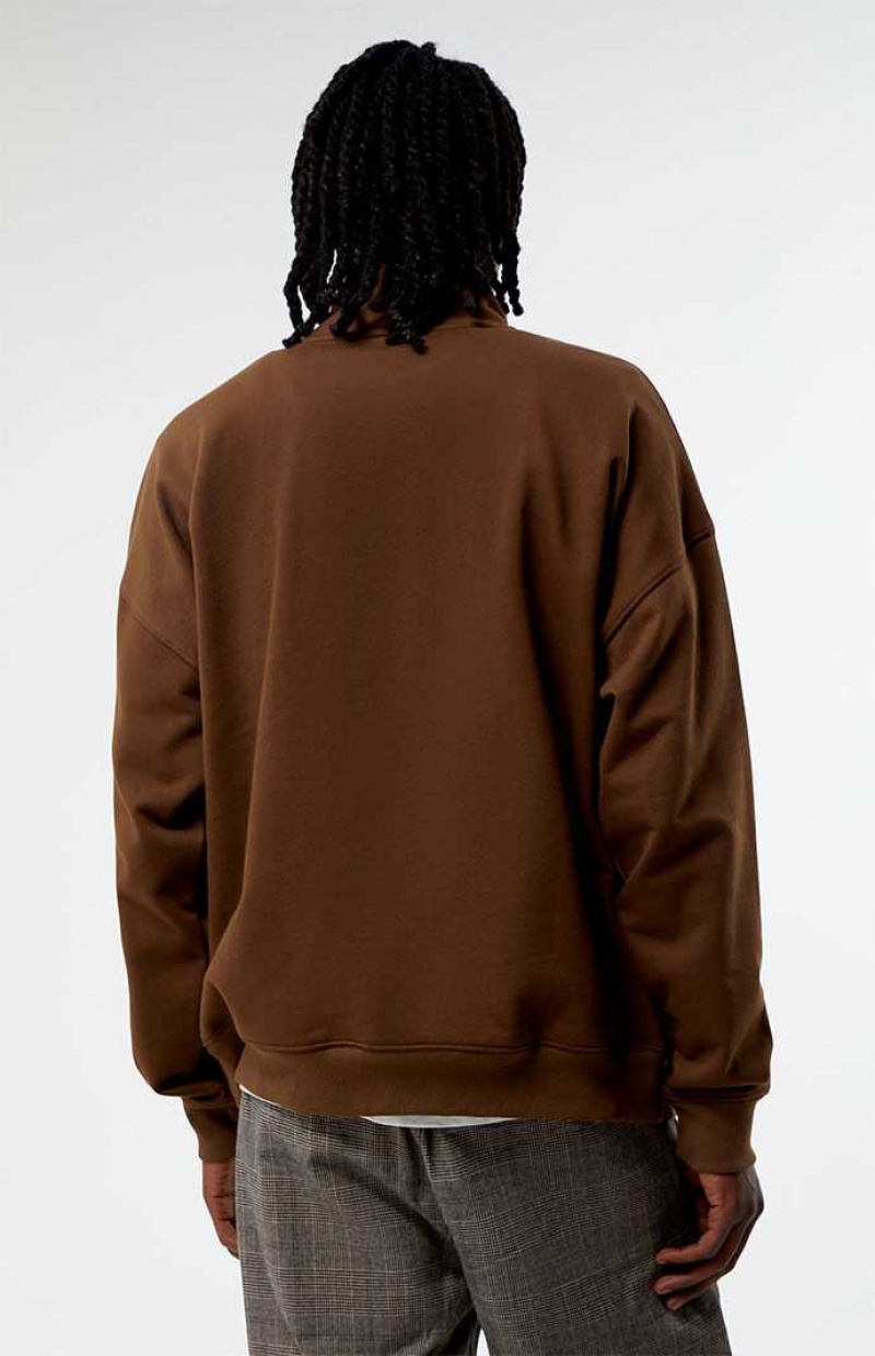 BROWN PacSun Eco Brown Solid Quarter Zip Sweatshirt | HBNGZYK-56