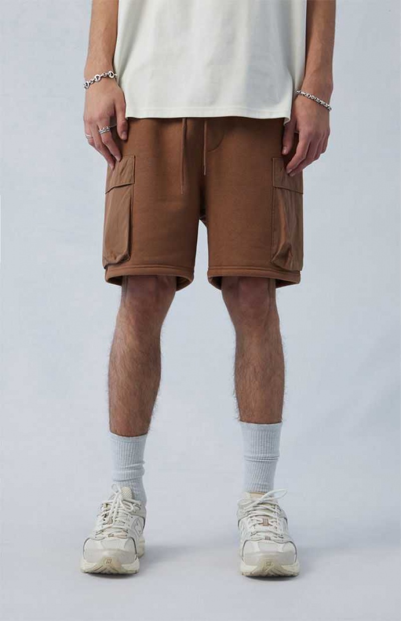 BROWN PacSun Fleece Brown Cargo Sweat Shorts | KJSYQTD-06