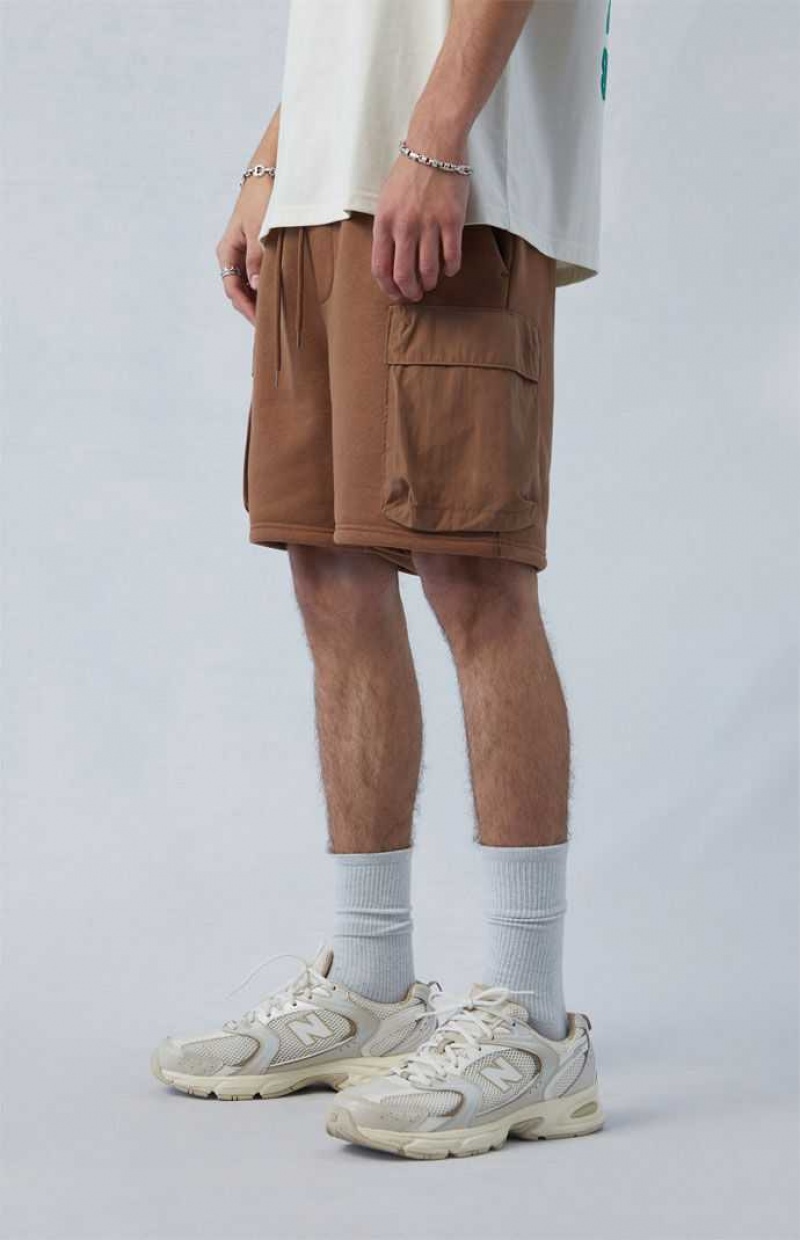 BROWN PacSun Fleece Brown Cargo Sweat Shorts | KJSYQTD-06