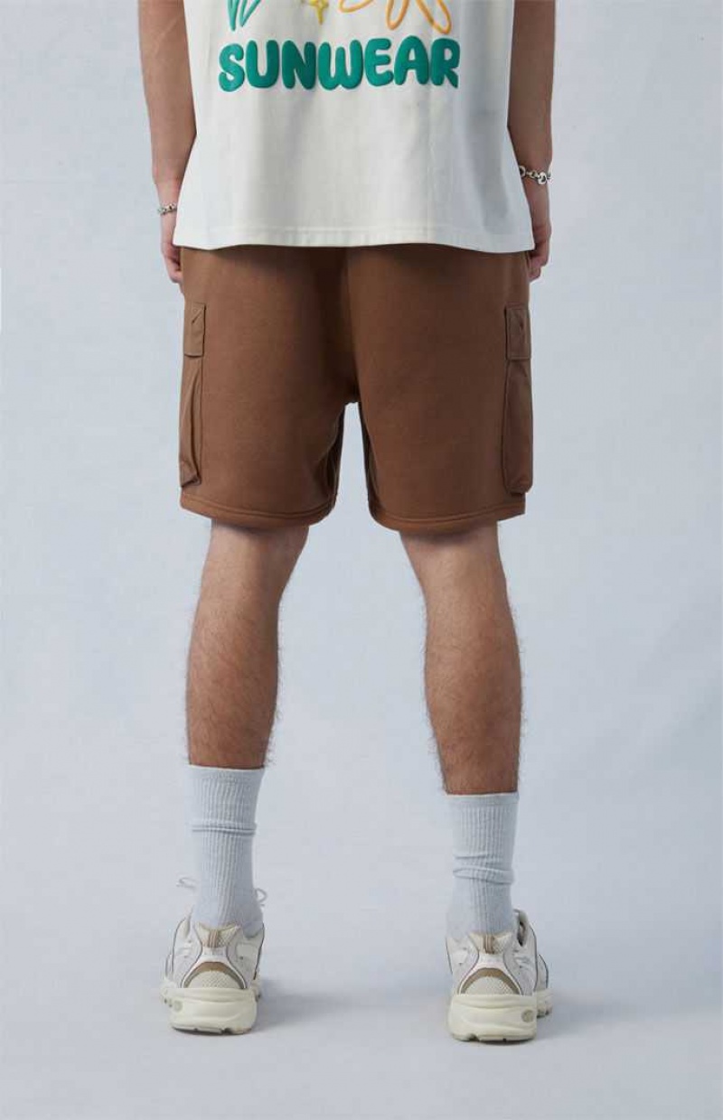 BROWN PacSun Fleece Brown Cargo Sweat Shorts | KJSYQTD-06