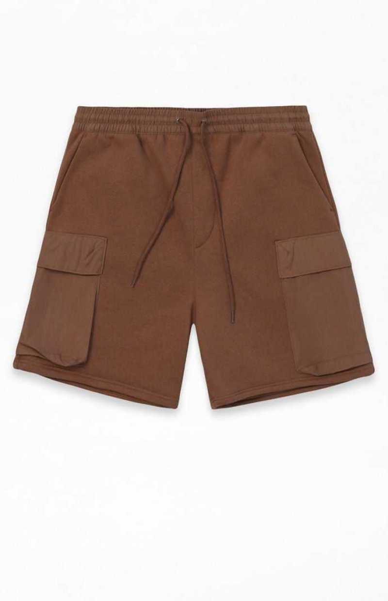 BROWN PacSun Fleece Brown Cargo Sweat Shorts | KJSYQTD-06