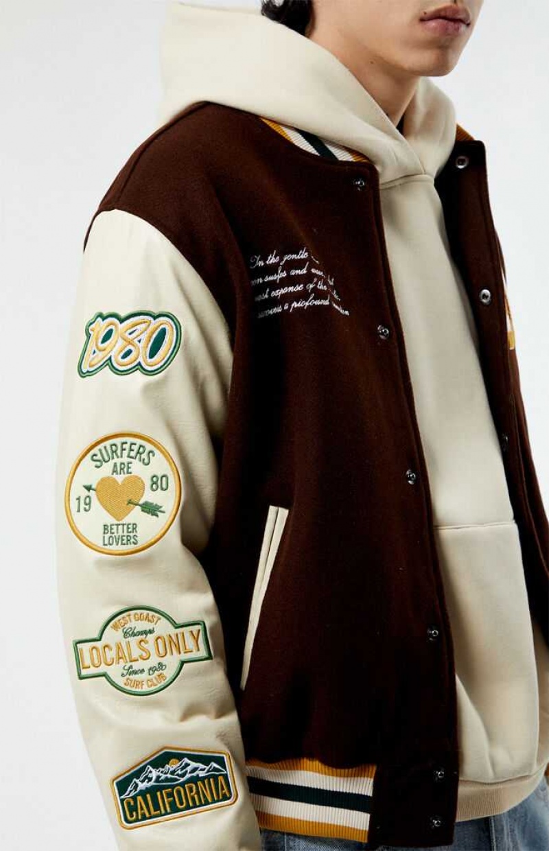 BROWN PacSun Hawthorne Varsity Jacket | TLQMHJN-07