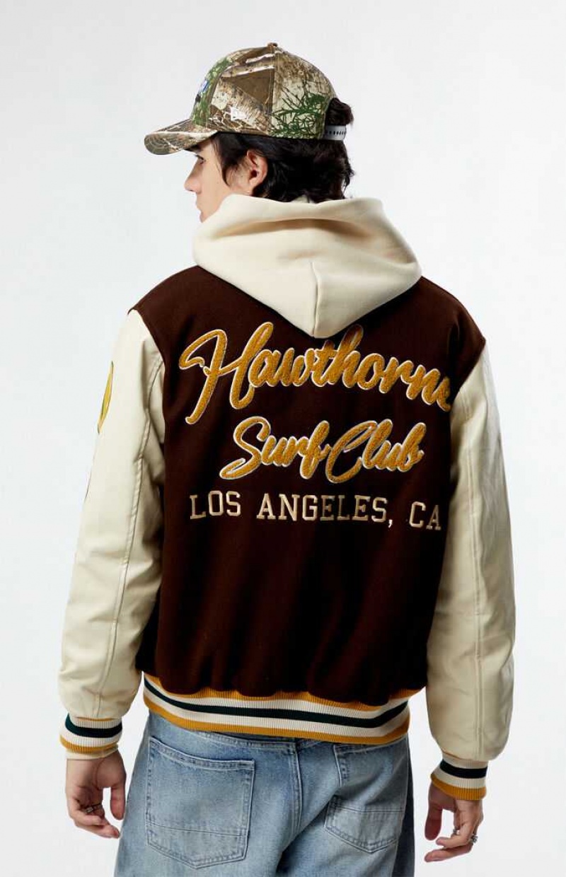 BROWN PacSun Hawthorne Varsity Jacket | TLQMHJN-07