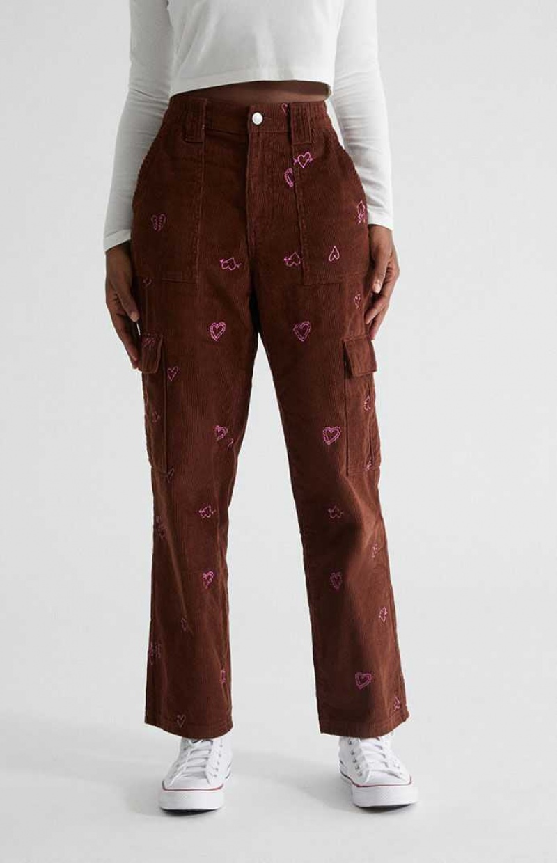 BROWN PacSun Heartbreaker Corduroy Cargo Elastic Waist Pants | CVXFRUL-84