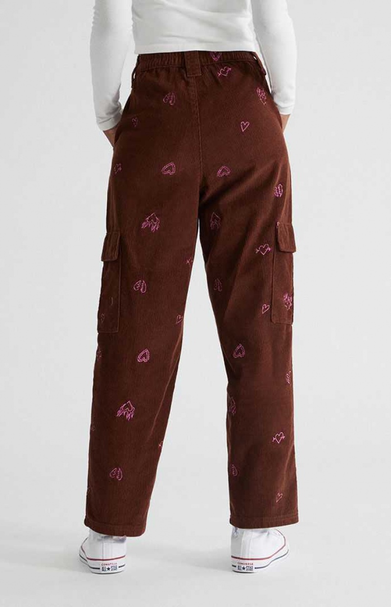 BROWN PacSun Heartbreaker Corduroy Cargo Elastic Waist Pants | CVXFRUL-84