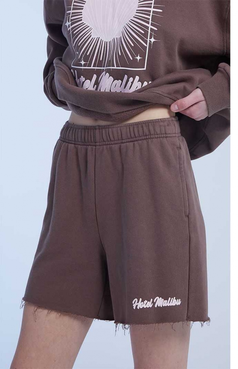 BROWN PacSun Hotel Malibu Sweat Shorts | QOCWBSG-25