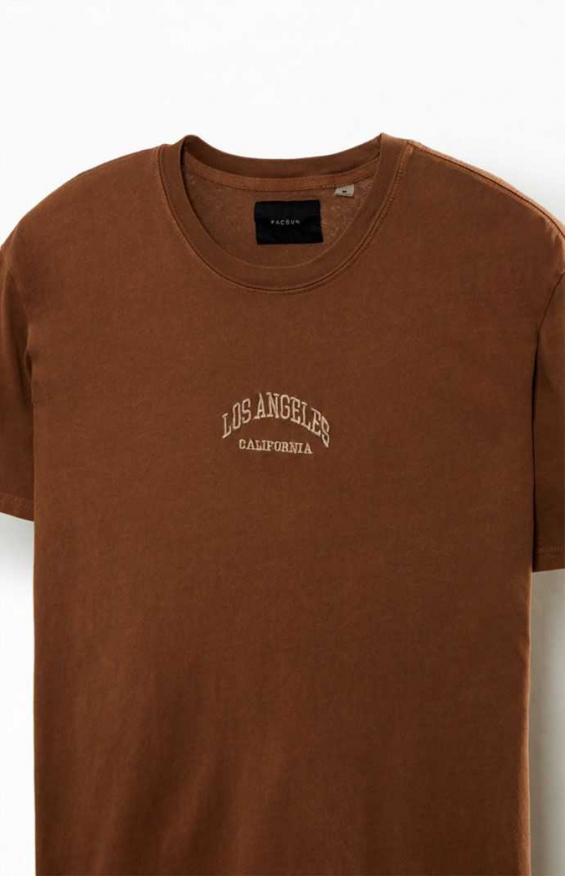 BROWN PacSun LA Embroidered T-Shirt | FACLPOK-87