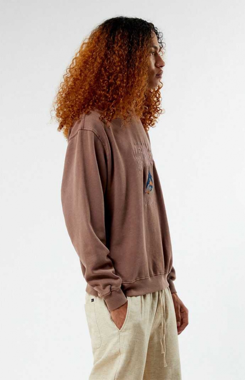 BROWN PacSun Mammoth Embroidered Crew Neck Sweatshirt | KCGZHYI-28