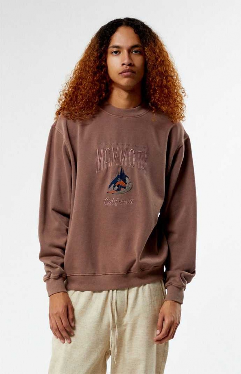 BROWN PacSun Mammoth Embroidered Crew Neck Sweatshirt | KCGZHYI-28