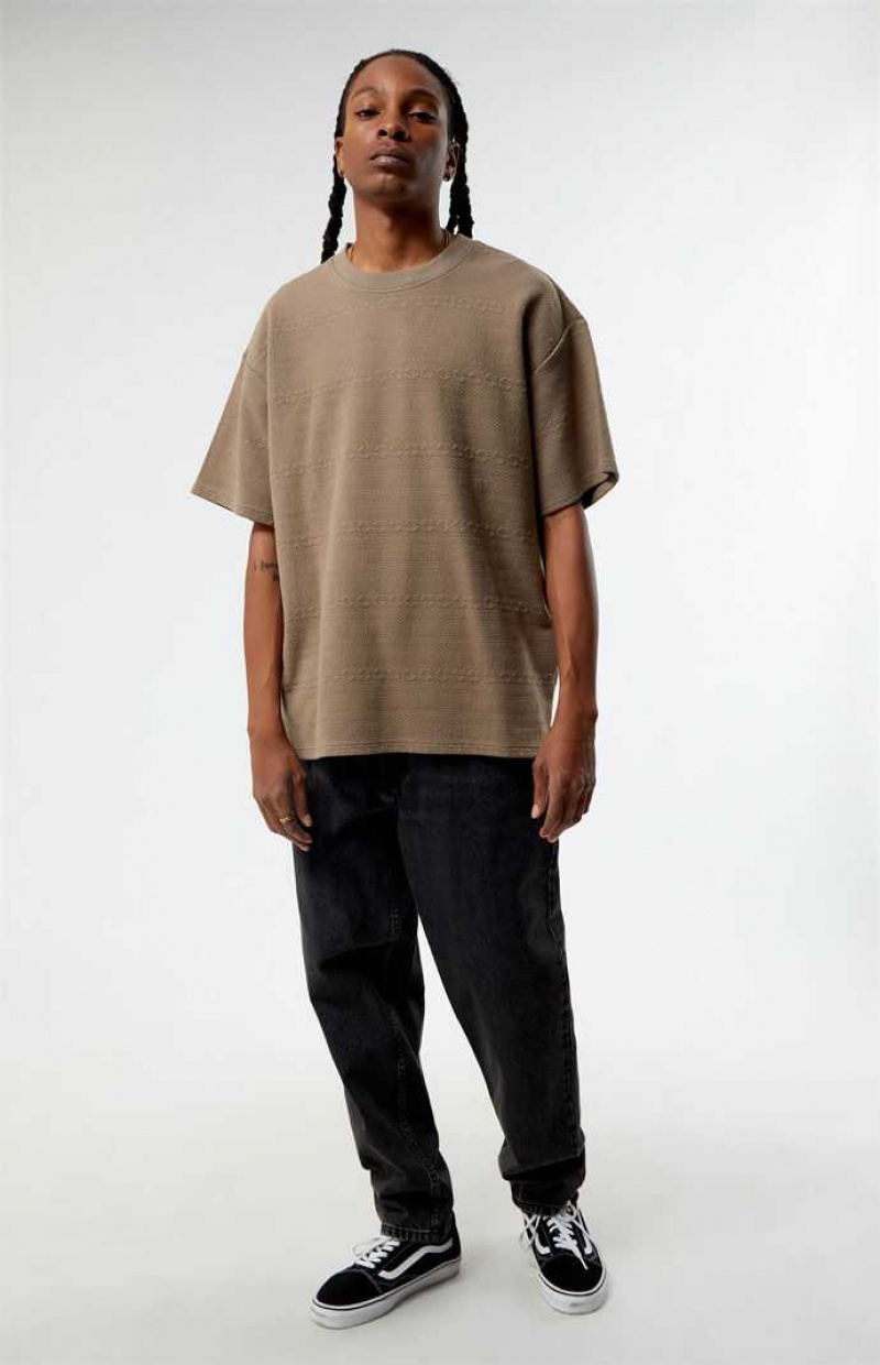 BROWN PacSun Oversized Jacquard Knit T-Shirt | NKDCPEL-76