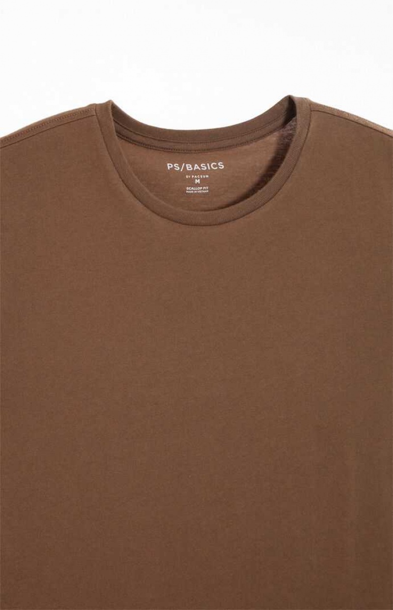 BROWN PacSun PS Basics Basic Scallop T-Shirt | BNTSMAF-43