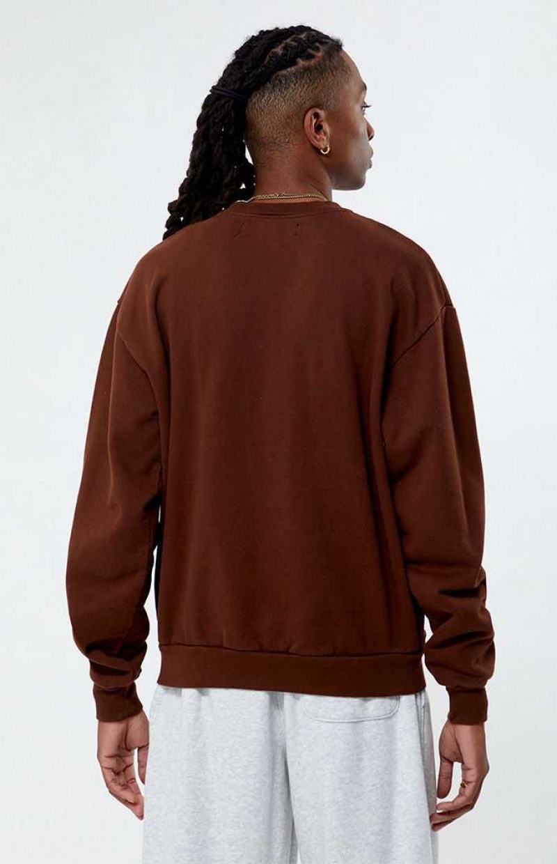 BROWN PacSun Pacific Sunwear Los Angeles Crest Crew Neck Sweatshirt | PVGIYXB-14