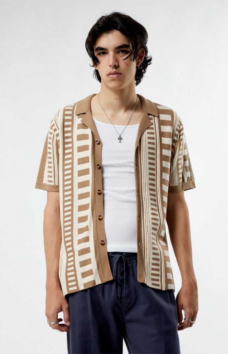 BROWN PacSun Pattern Knit Woven Shirt | PTIFGZM-13