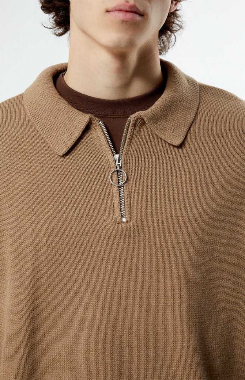 BROWN PacSun Quarter Zip Sweater | XEVFSIH-76