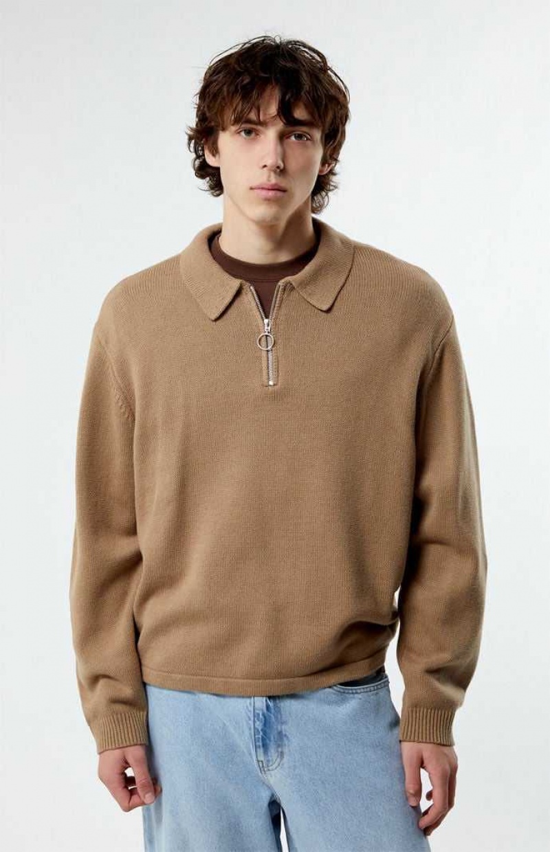 BROWN PacSun Quarter Zip Sweater | XEVFSIH-76