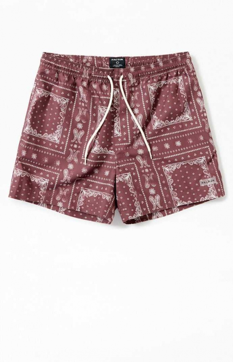 BROWN PacSun Recycled Bandana Block 4.5" Swim Trunks | TDMQHZI-81