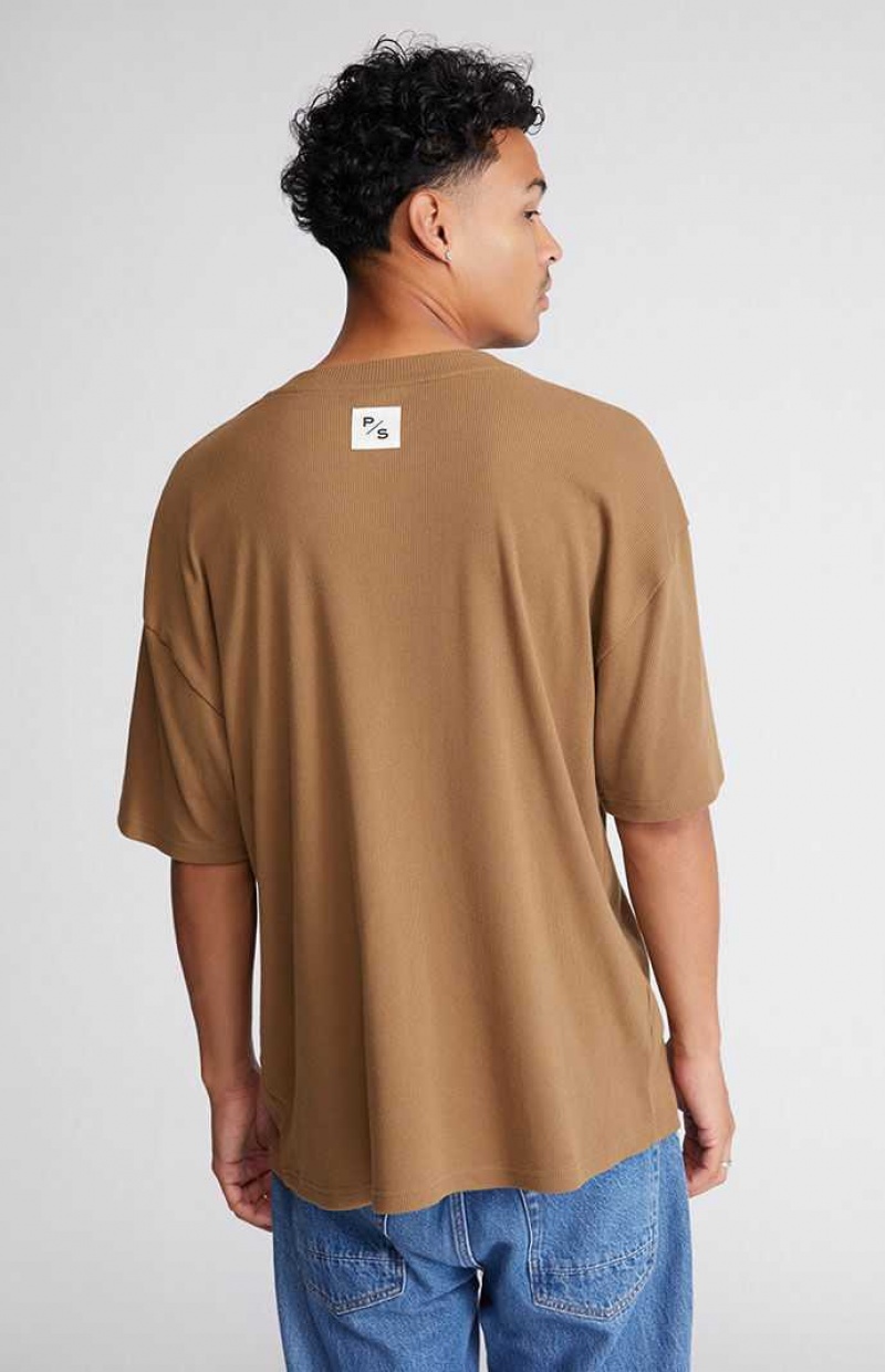 BROWN PacSun Ribbed Boxy Henley T-Shirt | FXWOAPC-54