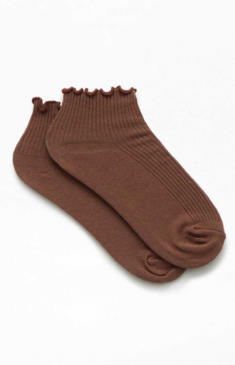 BROWN PacSun Ruffle Ankle Socks | AYFDBZP-47