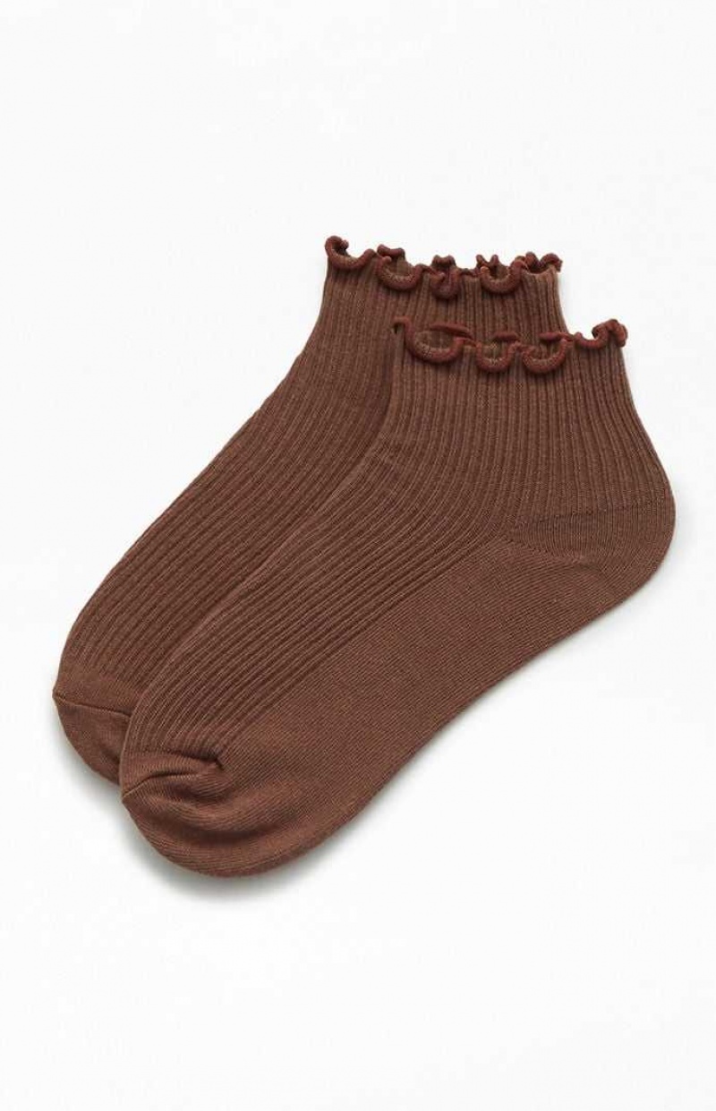 BROWN PacSun Ruffle Ankle Socks | AYFDBZP-47