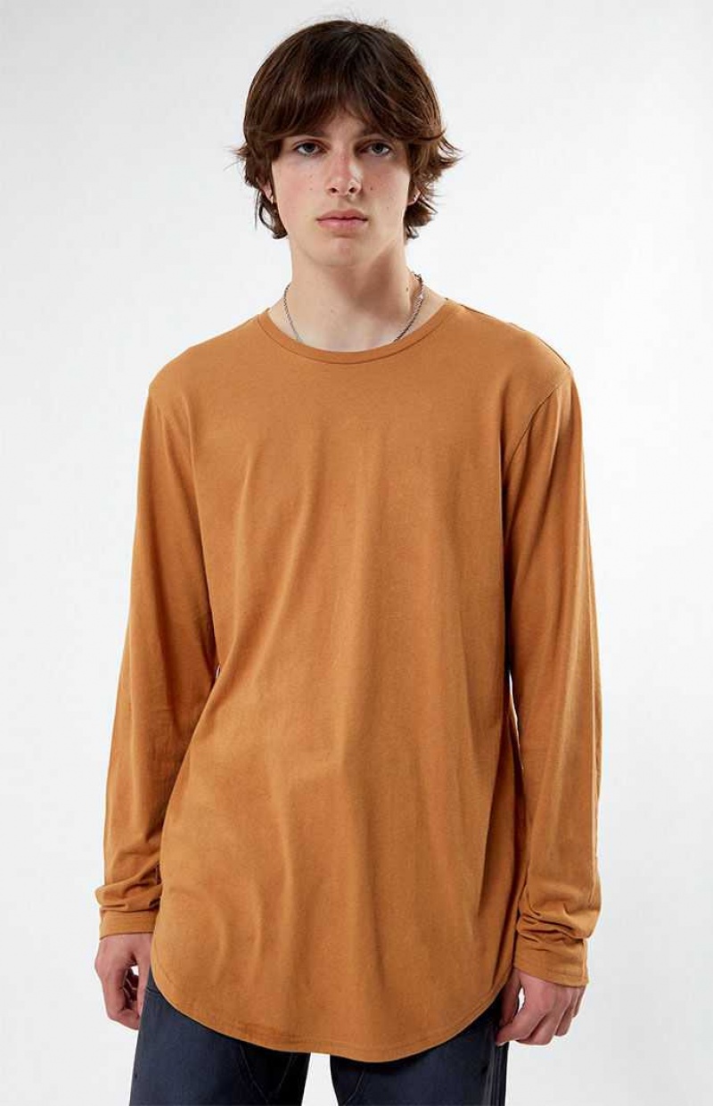 BROWN PacSun Scallop Long Sleeve T-Shirt | GIRHSFE-28