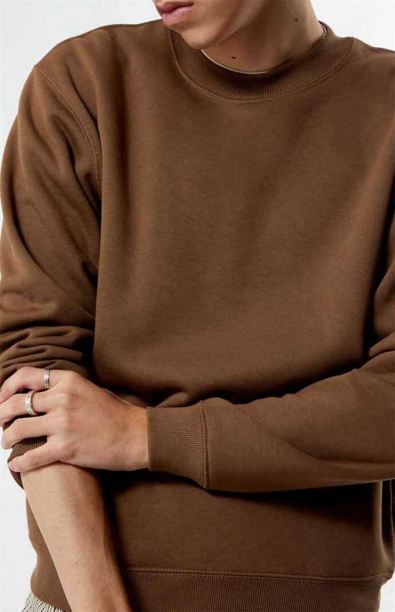 BROWN PacSun Solid Crew Neck Sweatshirt | AMVDJFP-71