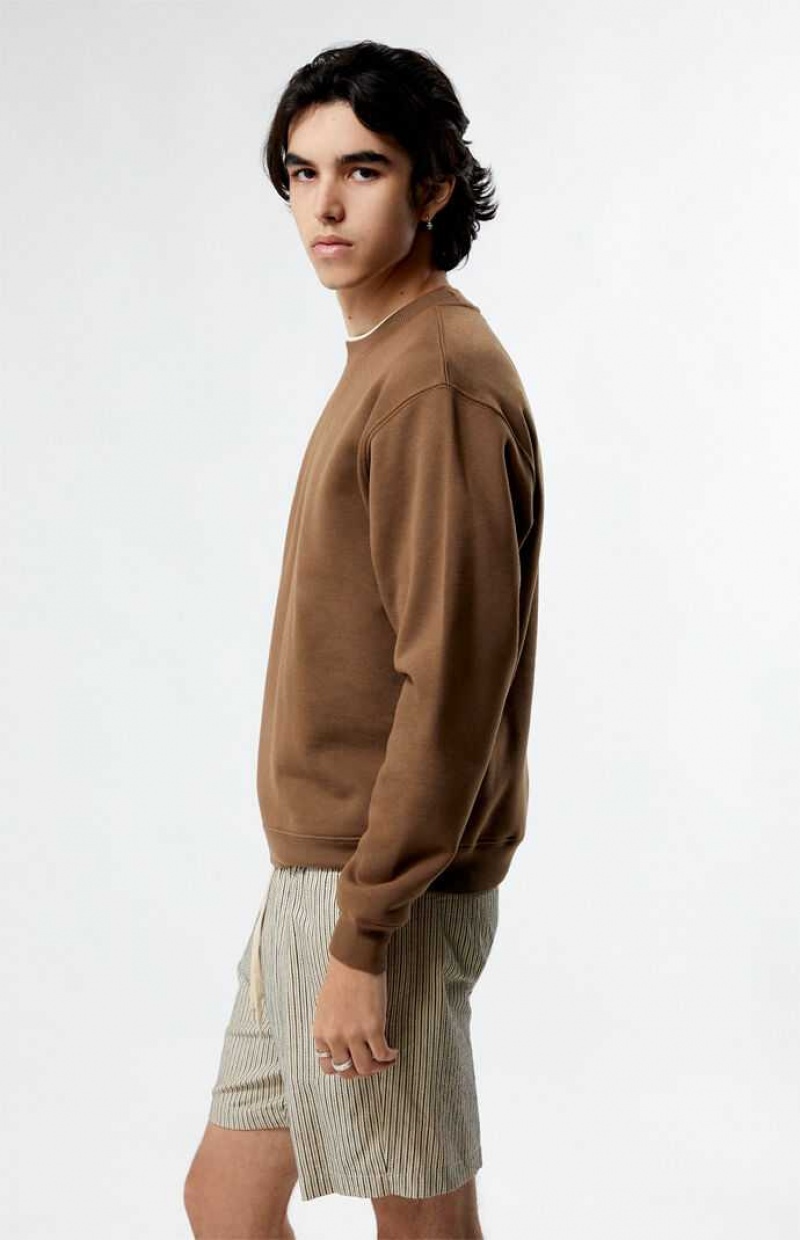 BROWN PacSun Solid Crew Neck Sweatshirt | AMVDJFP-71