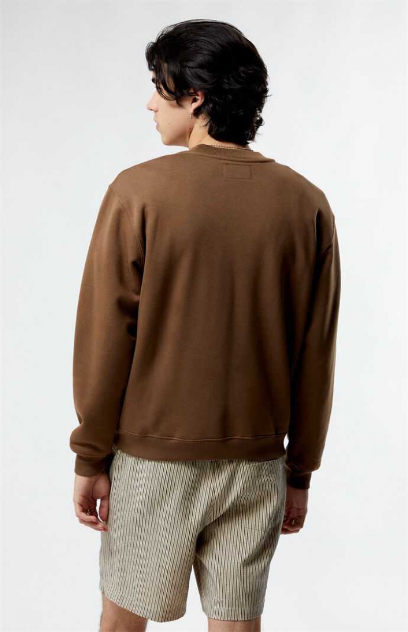 BROWN PacSun Solid Crew Neck Sweatshirt | AMVDJFP-71