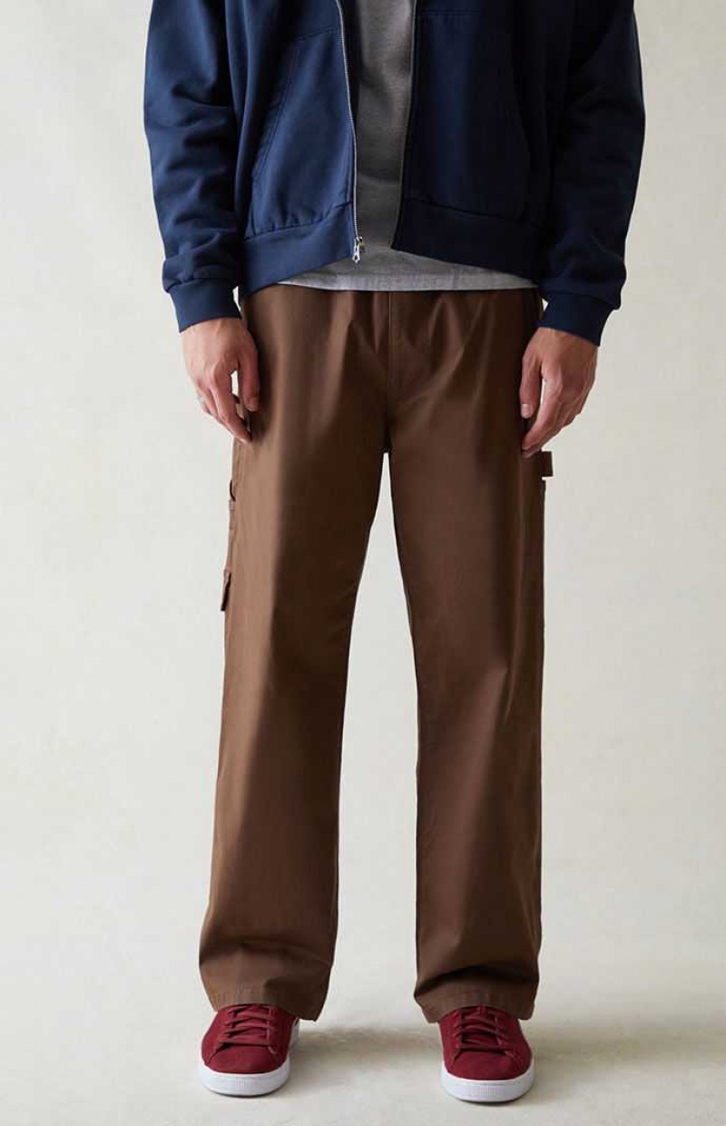 BROWN PacSun Stretch Canvas Brown Baggy Carpenter Pants | VWHJAXB-82