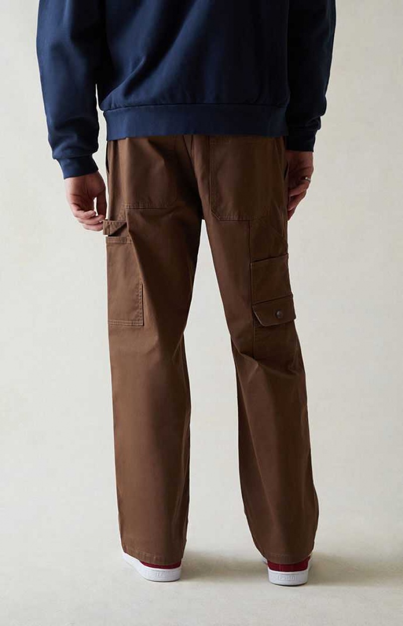 BROWN PacSun Stretch Canvas Brown Baggy Carpenter Pants | VWHJAXB-82