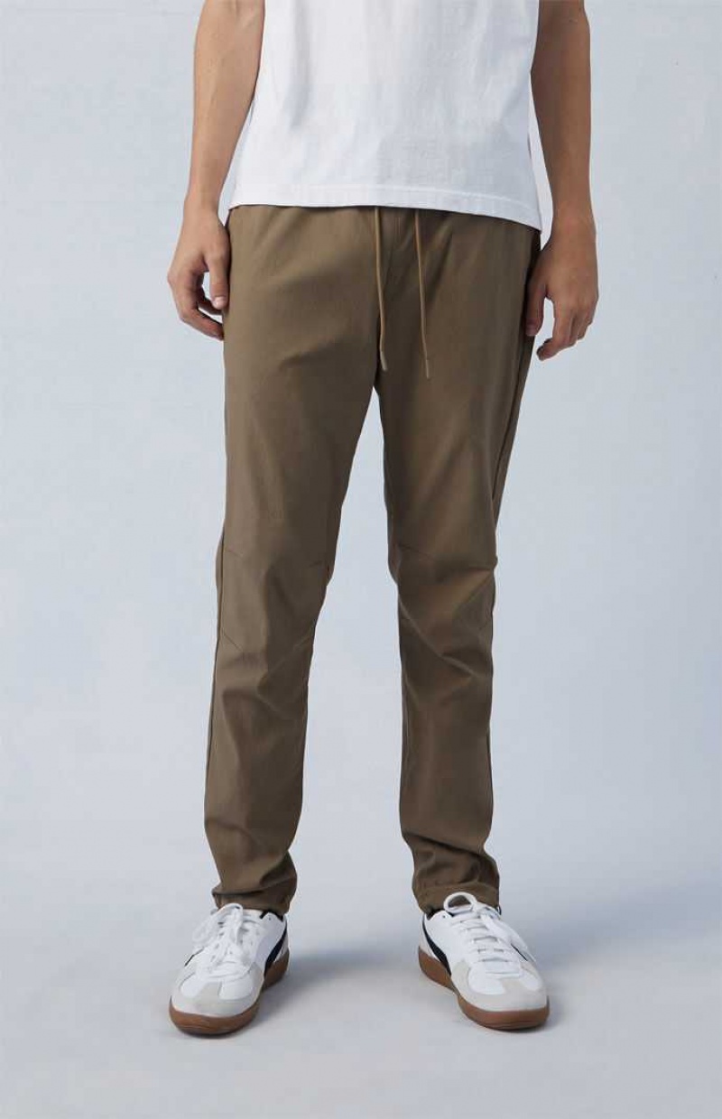 BROWN PacSun Stretch Performance Brown Slim Trousers | ZXMEPNB-74