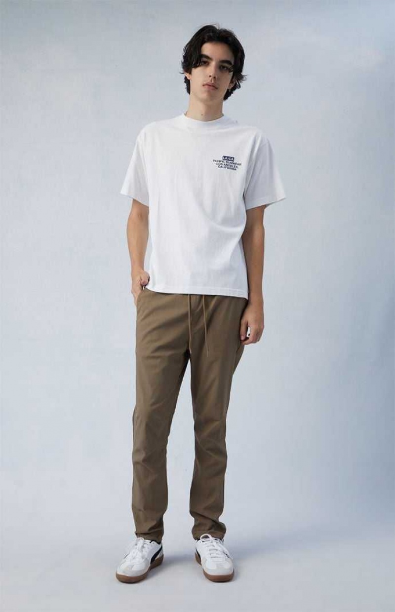 BROWN PacSun Stretch Performance Brown Slim Trousers | ZXMEPNB-74