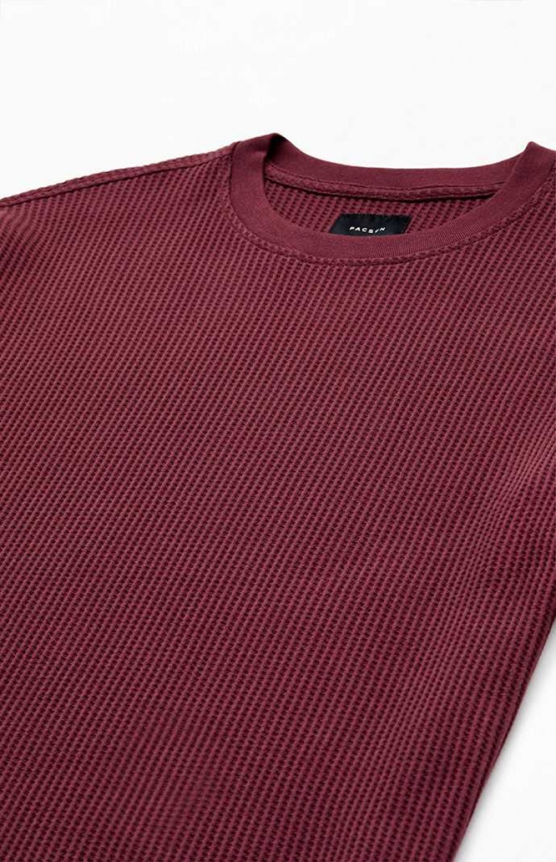 BURGUNDY PacSun Boxy Waffle T-Shirt | MZREPOW-12