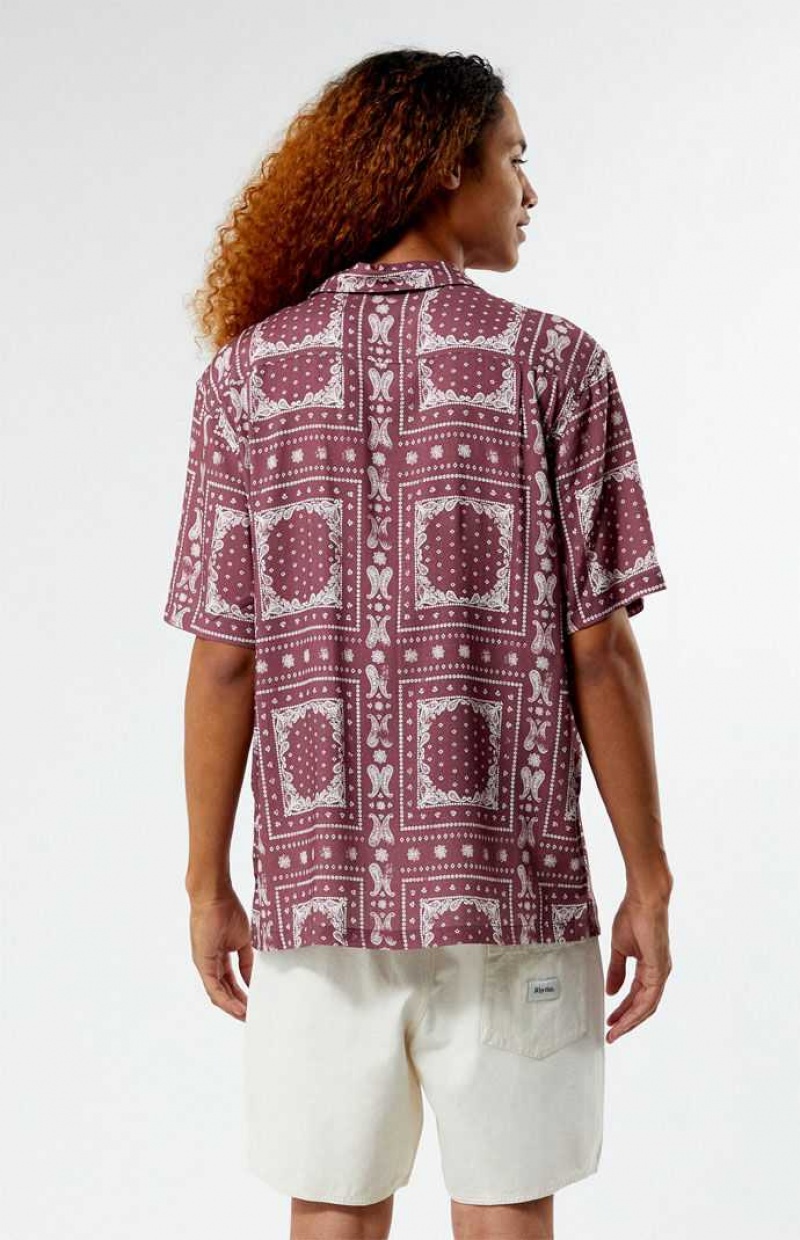 BURGUNDY PacSun Brown Paisley Camp Shirt | PFVXGRW-17