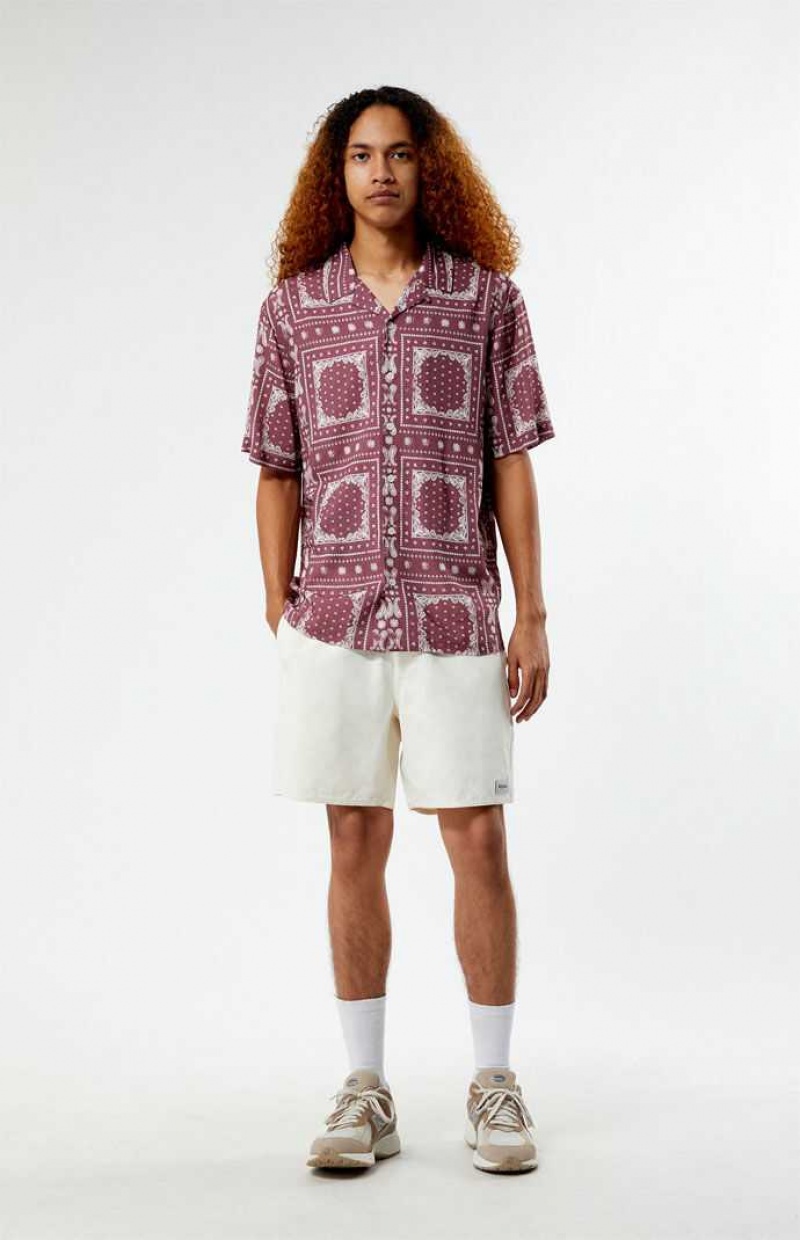 BURGUNDY PacSun Brown Paisley Camp Shirt | PFVXGRW-17