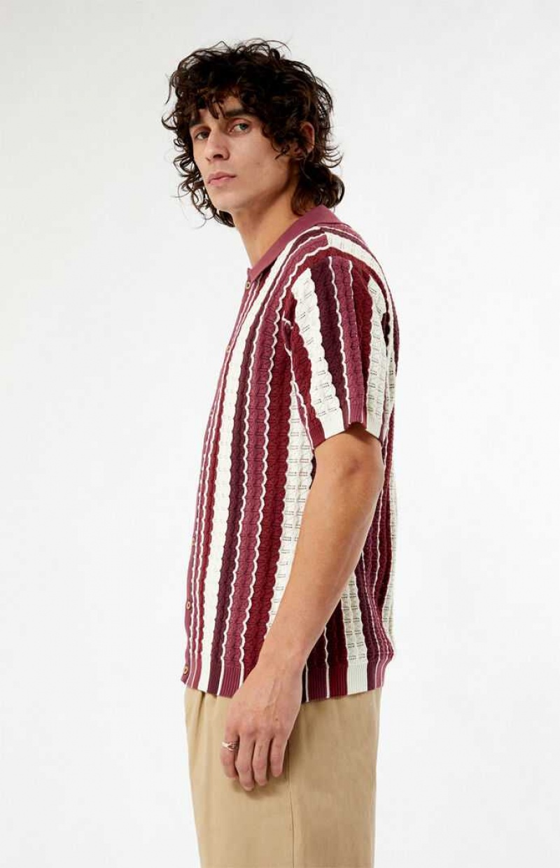 BURGUNDY PacSun Burgundy Button Down Knit Polo Shirt | LNOJRZA-56